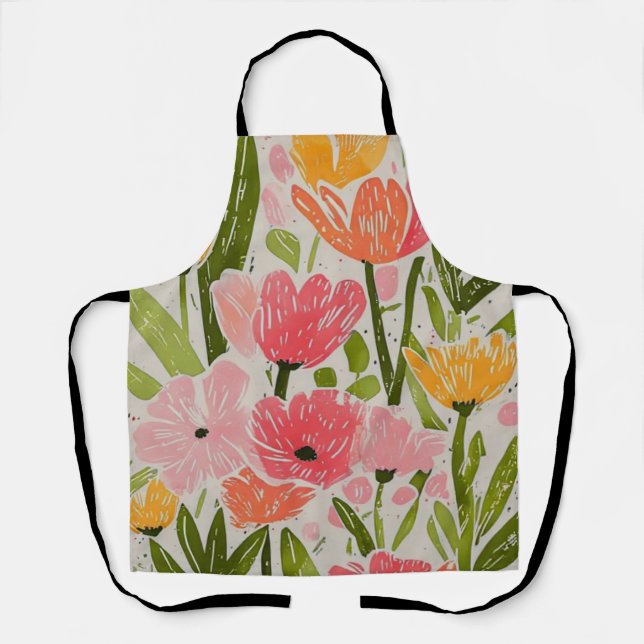 Retro Mid Century Modern Floral Design Apron (Front)