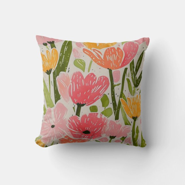 Retro Mid Century Modern Floral Design Cushion (Front)