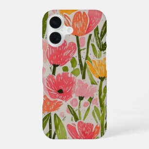 Retro Mid Century Modern Floral Design iPhone 16 Case