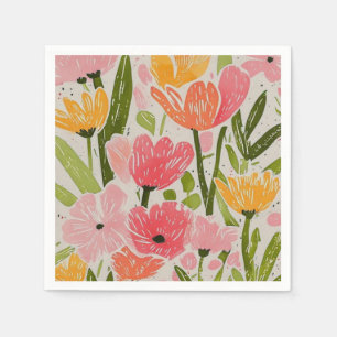 Retro Mid Century Modern Floral Design Napkin