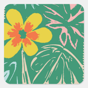 Retro Mid Century Modern Floral Design Square Sticker