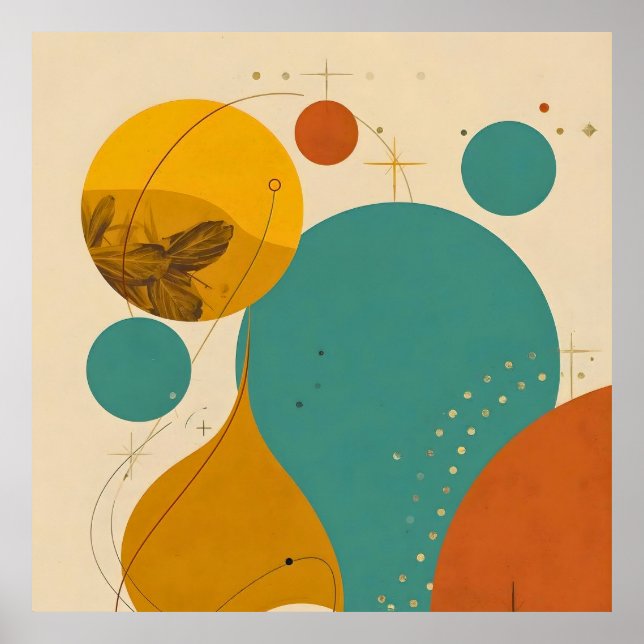 Retro Mid Century Modern Geometric Abstract Design Poster (Front)