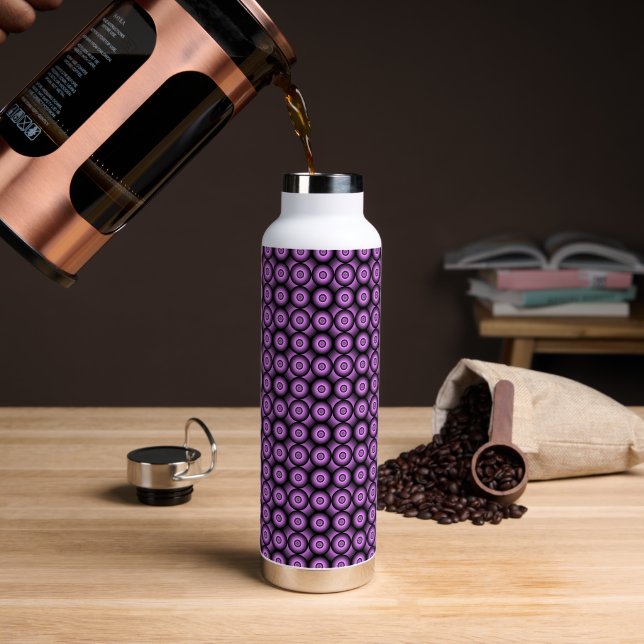 Retro mid century modern geometric circles water bottle (Coffee (Rotated))