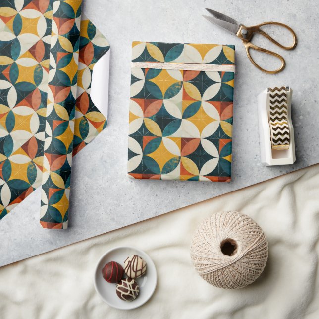 Retro Mid-Century Modern Geometric Pattern Wrapping Paper (Crafts)