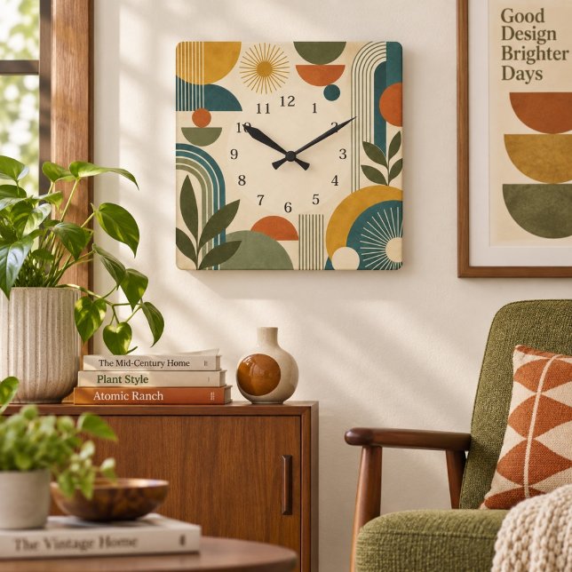 Retro Mid Century Modern Geometric Square Clock (Retro Mid Century Modern Geometric Square Clock)
