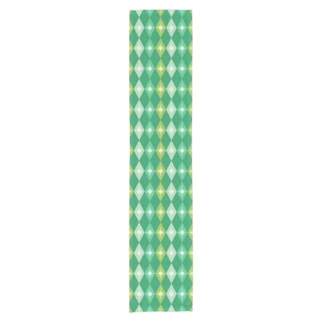 Retro Mid Century Modern Green Diamonds Christmas Short Table Runner (Front)