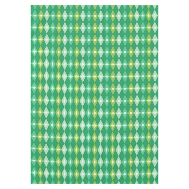 Retro Mid Century Modern Green Diamonds Christmas Tablecloth (Front)