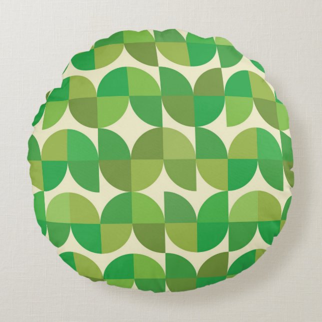 Retro Mid century Modern Green Geometric pattern   Round Cushion (Front)