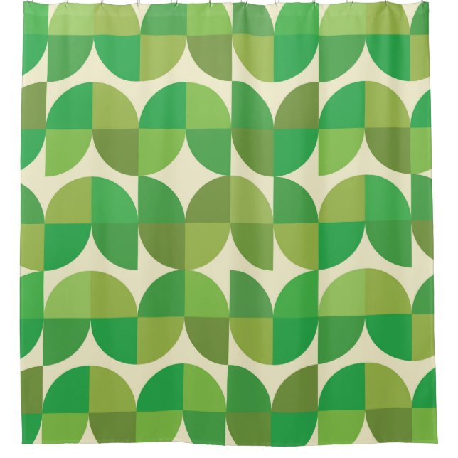 Retro Mid century Modern Green Geometric pattern  Shower Curtain (Front)