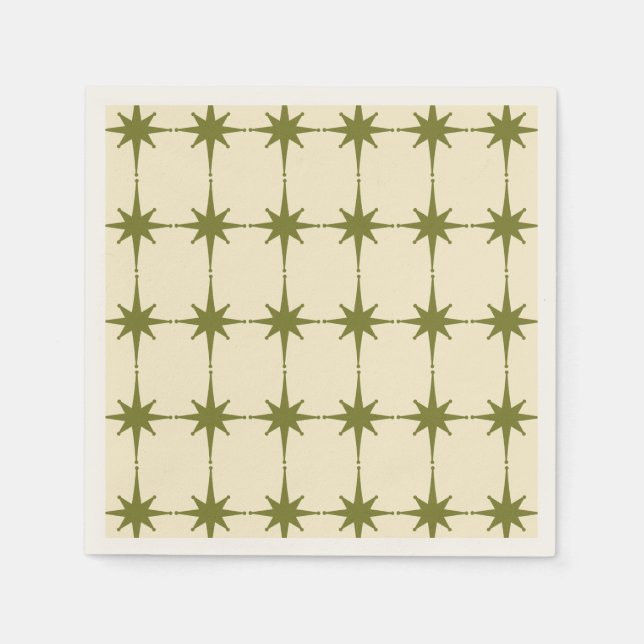 Retro Mid-century Modern Green Star Pattern Napkin (Front)