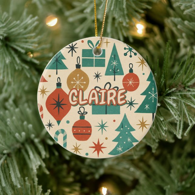 Retro Mid Century Modern Holiday Geometric  Ceramic Tree Decoration (Tree)