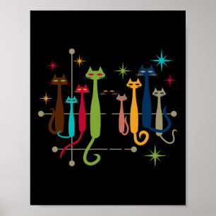 Retro Mid-century Modern Look Cats 50s 60s Style Poster