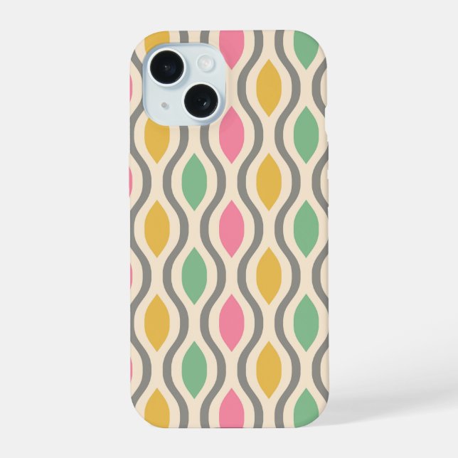 Retro Mid Century Modern Ogee Pattern iPhone 15 Case (Back)