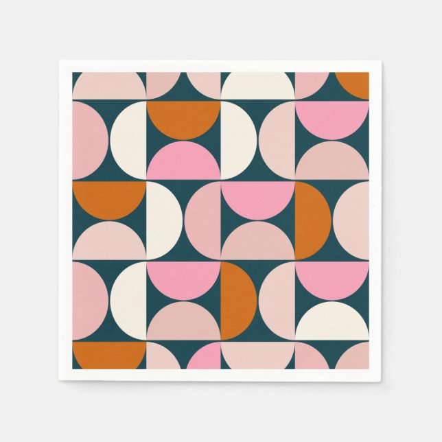 Retro Mid Century Modern Pattern Blue Blush Pink Napkin (Front)