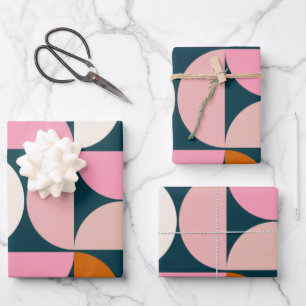 Retro Mid Century Modern Pattern Blue Blush Pink Wrapping Paper Sheet