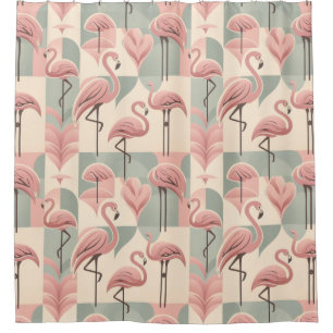 Retro Mid Century Modern Pink Flamingos Shower Curtain