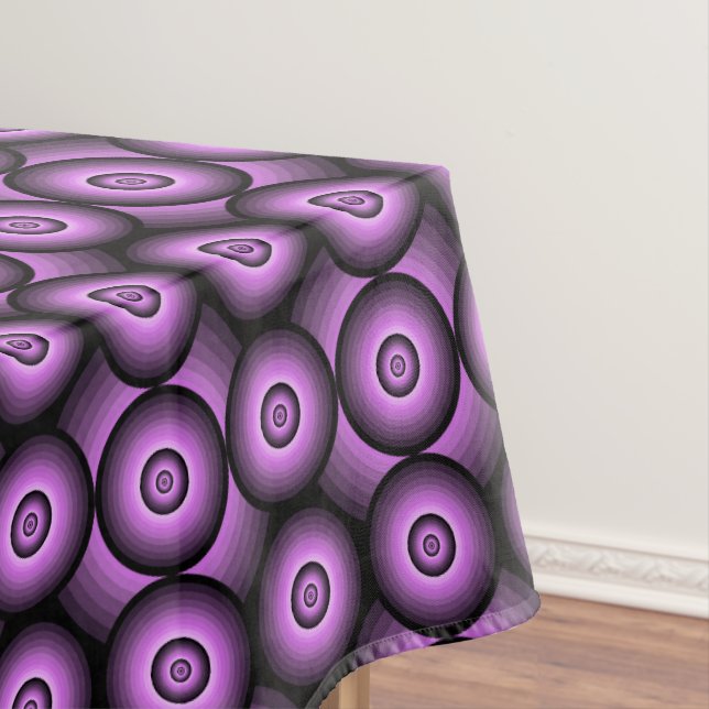 Retro mid century modern purple geometric circles tablecloth (In Situ)
