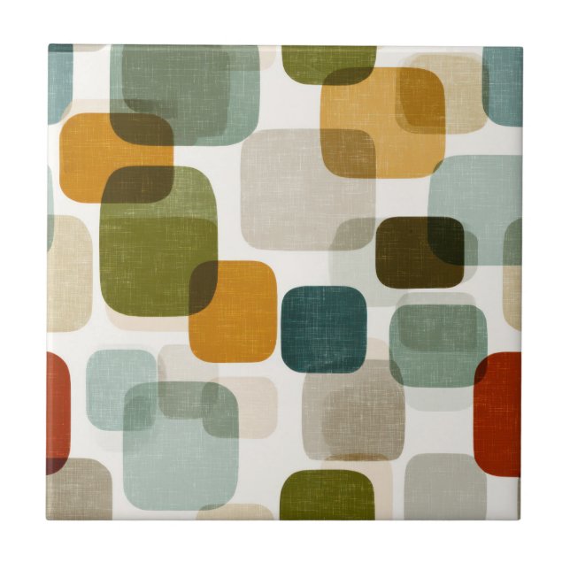 Retro Mid-Century Modern Rounded Squares Pattern Tile (Front)