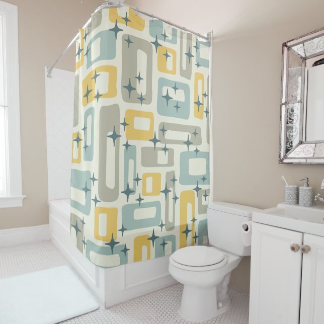 Retro Mid Century Modern Shower Curtain (In Situ)
