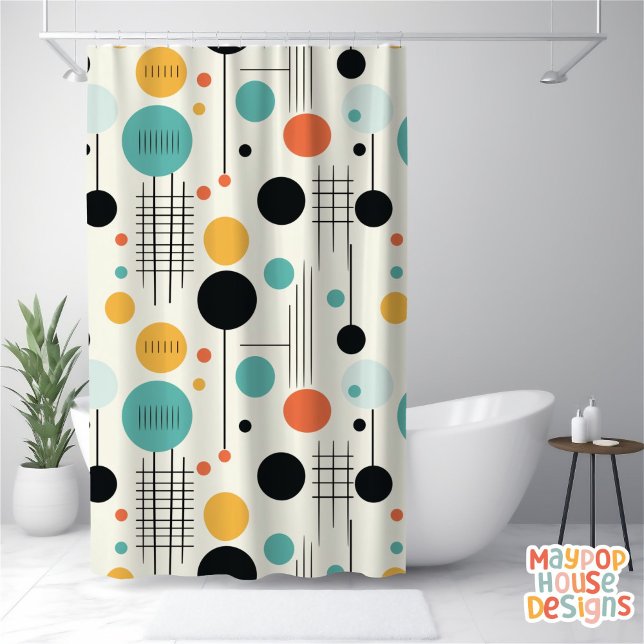 Retro Mid Century Modern Shower Curtain (mid century modern shower curtain bathroom decor)