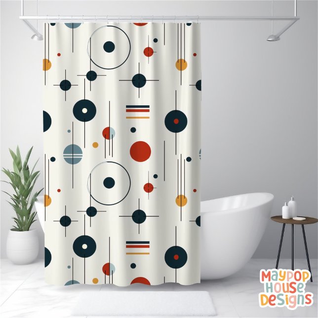 Retro Mid Century Modern Shower Curtain (mid century modern shower curtain bathroom decor)