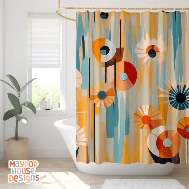 Retro Mid Century Modern Shower Curtain (mid century modern shower curtain bathroom decor)