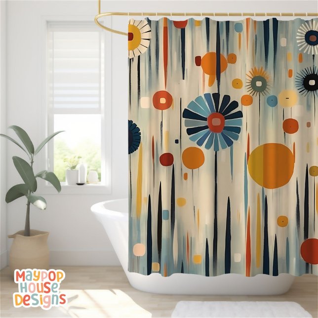 Retro Mid Century Modern Shower Curtain (mid century modern shower curtain bathroom decor)