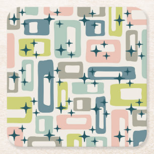 Retro Mid Century Modern Square Paper Coaster