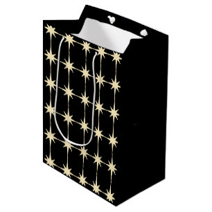 Retro Mid Century Modern Star Pattern Black Cream Medium Gift Bag
