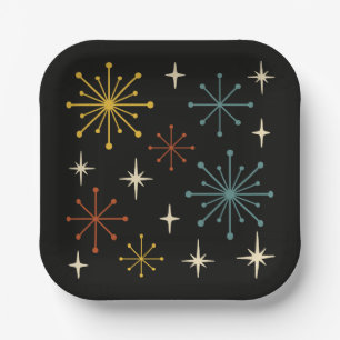 Retro Mid Century Modern Starburst Pattern Paper Plate