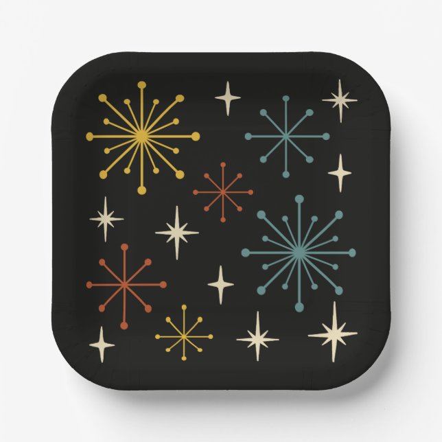 Retro Mid Century Modern Starburst Pattern Paper Plate (Front)
