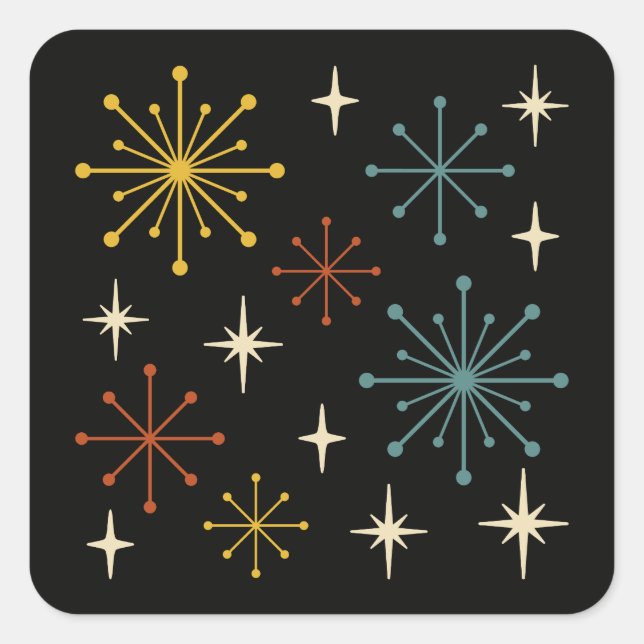 Retro Mid Century Modern Starburst Pattern Square Sticker (Front)