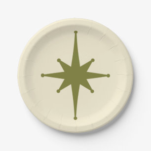 Retro Mid-century Modern Starburst Vintage Green Paper Plate