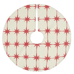 Retro Mid-century Modern Starbursts Red Cream Brushed Polyester Tree Skirt