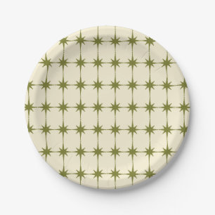 Retro Mid-century Modern Starbursts Vintage Green Paper Plate