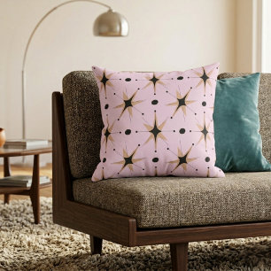 Retro Mid-Century Modern Stars Blush Pink Cushion