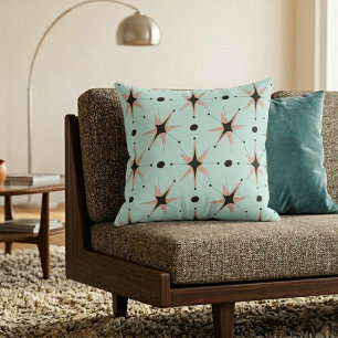 Retro Mid-Century Modern Stars Sea Foam Green Cushion
