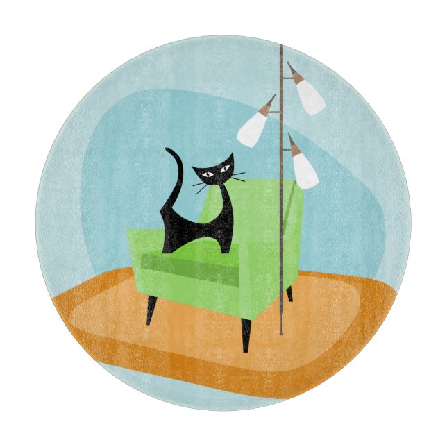 Retro Mid-century Modern Style Cat Cutting Board (Front)
