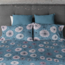 Retro Mid Century Modern Teal Blue Daisy Pattern