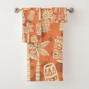 Retro Mid Century Modern Tiki Pattern Bath Towel Set