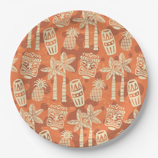 Retro Mid Century Modern Tiki Pattern Paper Plate (Front)