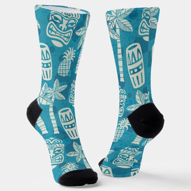 Retro Mid Century Modern Tiki Pattern Socks (Angled)
