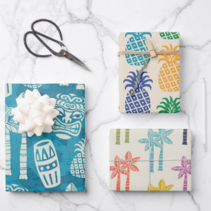 Retro Mid Century Modern Tiki Pattern Wrapping Paper Sheet
