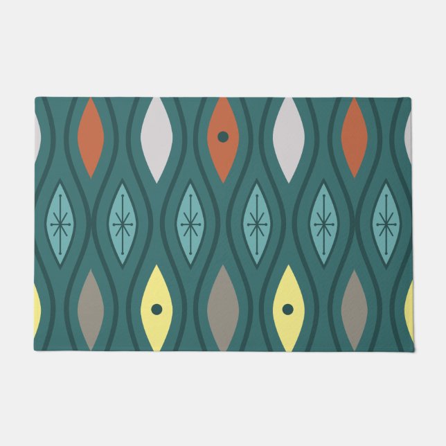 Retro Mid Century Modern Wavy Lines Teal Doormat (Front)