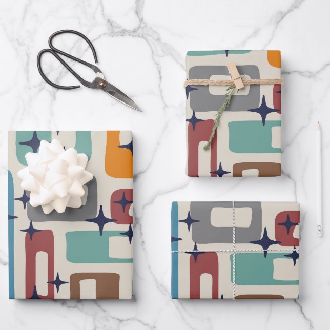 Retro Mid Century Modern Wrapping Paper Sheet (Front)