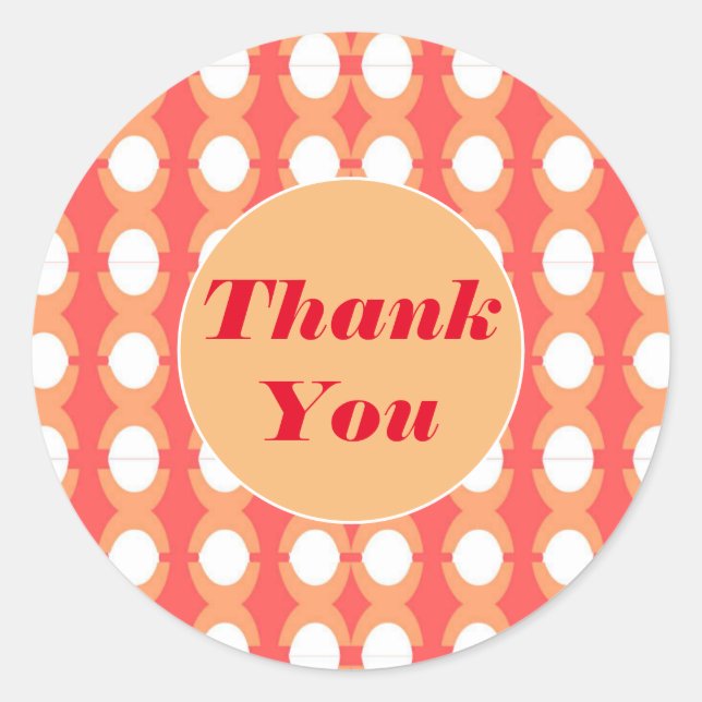 Retro Mid Century Orange & Pink Thank You Classic Round Sticker (Front)