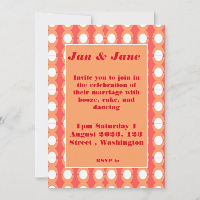 Retro Mid Century Orange & Pink Wedding Invitation (Front)