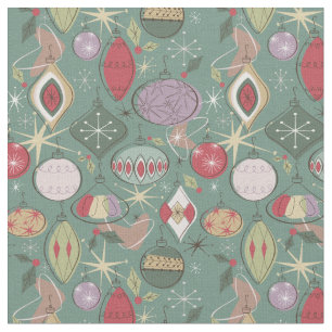 Retro Mid Century Ornament Fabric, Green Fabric