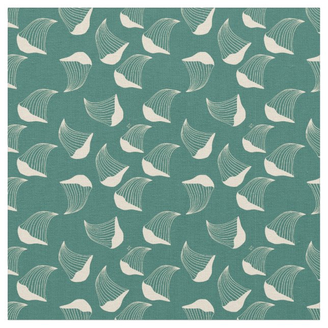Retro Mid Century Oyster Mushroom Pattern  Fabric (Close Up)