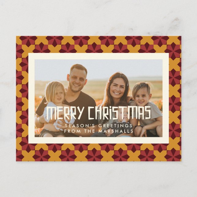 Retro mid century pattern Merry Christmas photo Postcard (Front)